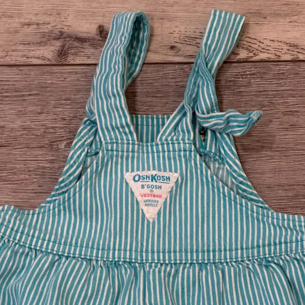 Vintage 90's OshKosh B'gosh Striped Size 4T Vestbak Overalls Blue Pink USA y2k